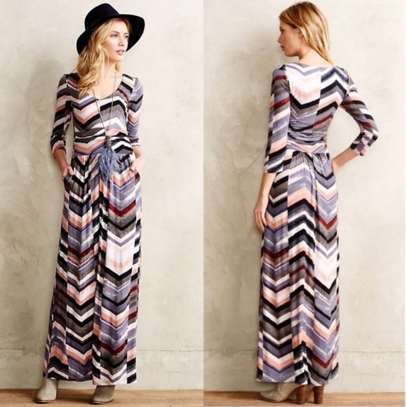 Anthropologie Dresses & Skirts - Anthropologie Maxi dress Novela Chevron Bohemian Jersey Knit 3/4th Sleeve Lg